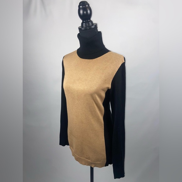 Turtleneck Sweater Colorblock The Limited Medium Longsleeve black and tan - Picture 5 of 12